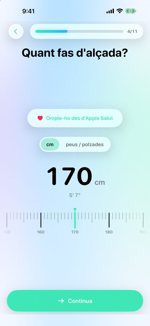 El selector d'alçada de la configuració inicial de LeanFast