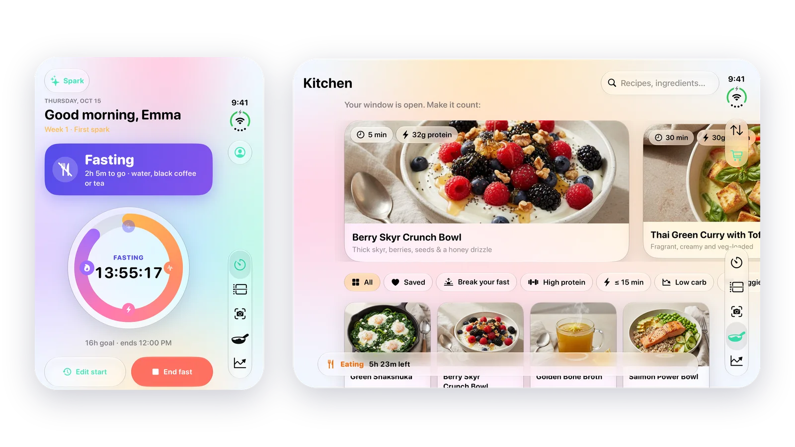 LeanFast on iPhone Duo: Today on the outer screen, and Kitchen across the large inner screen