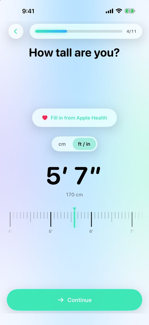 The height ruler in LeanFast onboarding