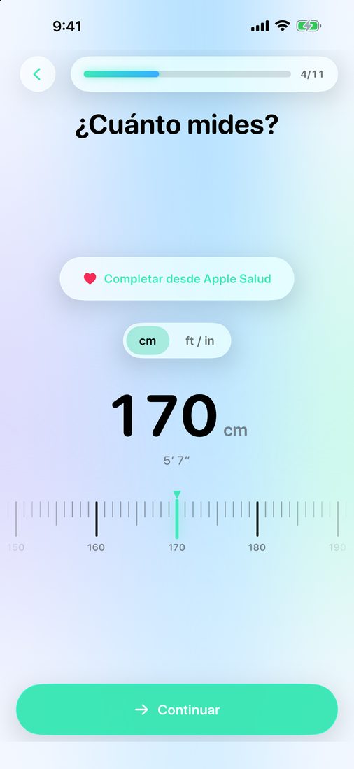 El dial de estatura en la configuración inicial de LeanFast