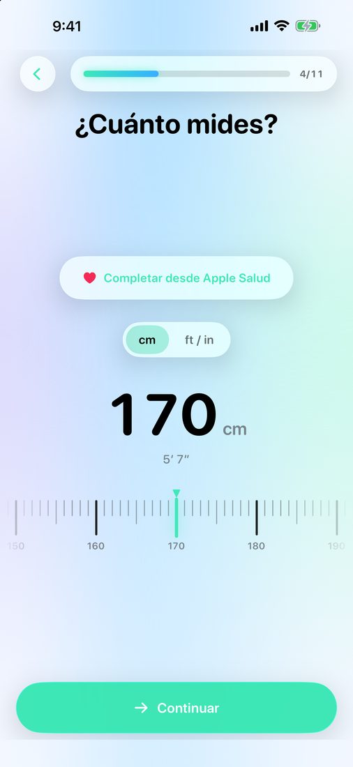 El dial de altura en la configuración inicial de LeanFast