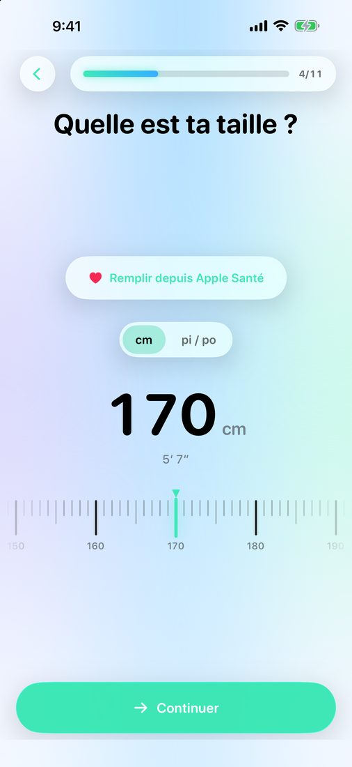 Le cadran de la taille dans la configuration de LeanFast