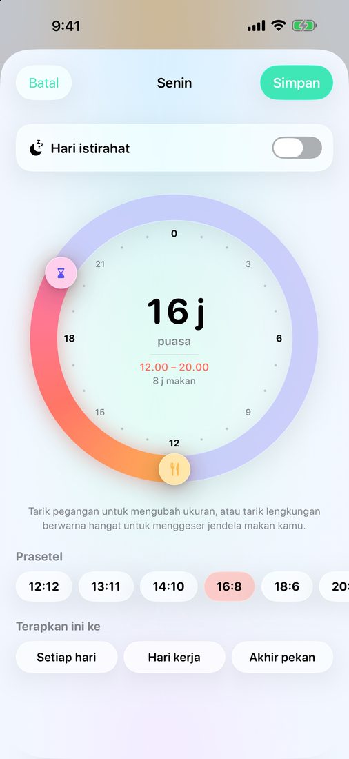 Mengedit hari Senin di dial 24 jam: jam puasa dan jam makan