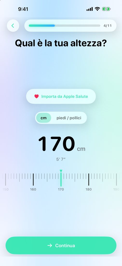 Il selettore dell'altezza nella configurazione iniziale di LeanFast