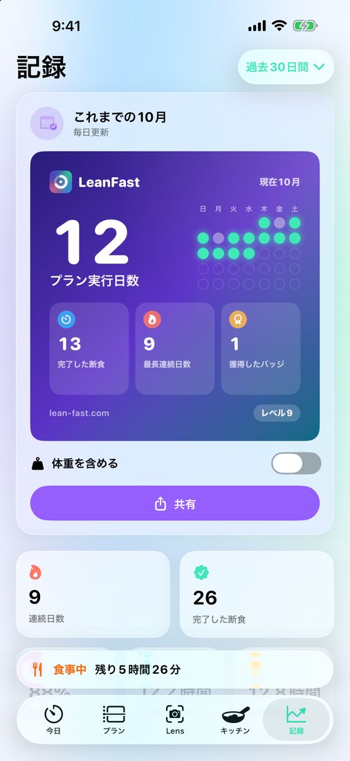 記録：プラン実行日数と連続記録を含む今月のまとめ