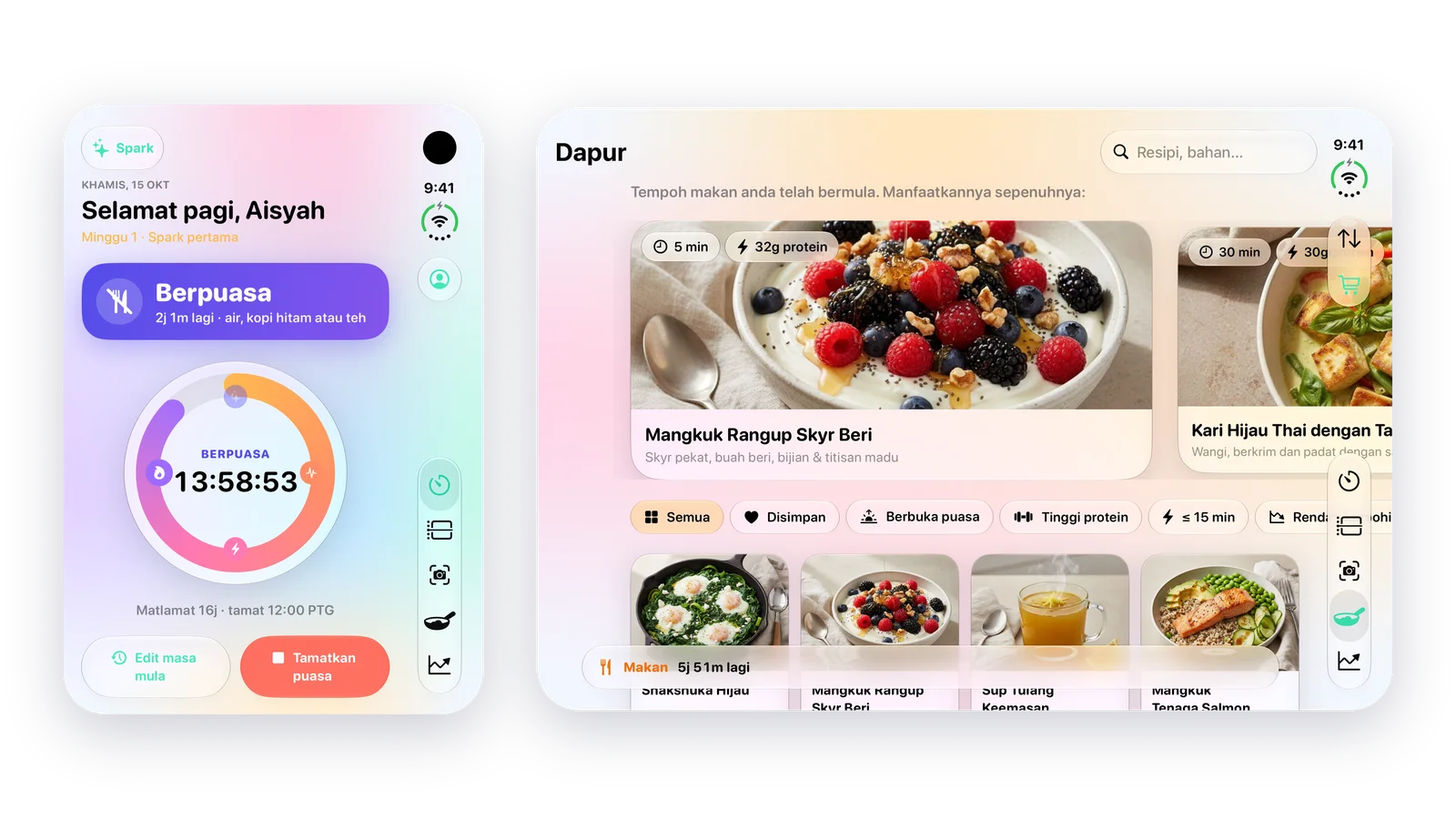LeanFast pada iPhone Duo: tab Hari Ini pada skrin luar, dan Dapur pada skrin dalaman yang besar
