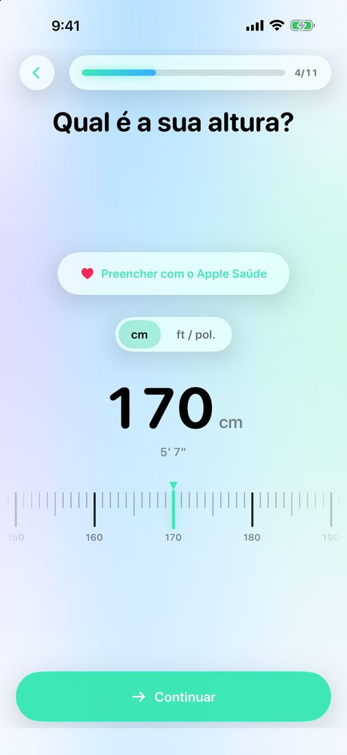 A régua de altura na configuração inicial do LeanFast