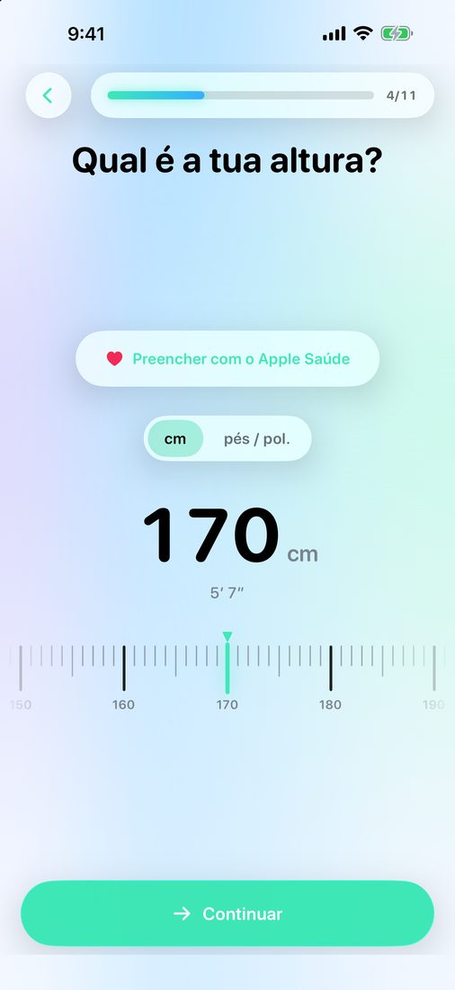 O mostrador da altura na configuração inicial do LeanFast