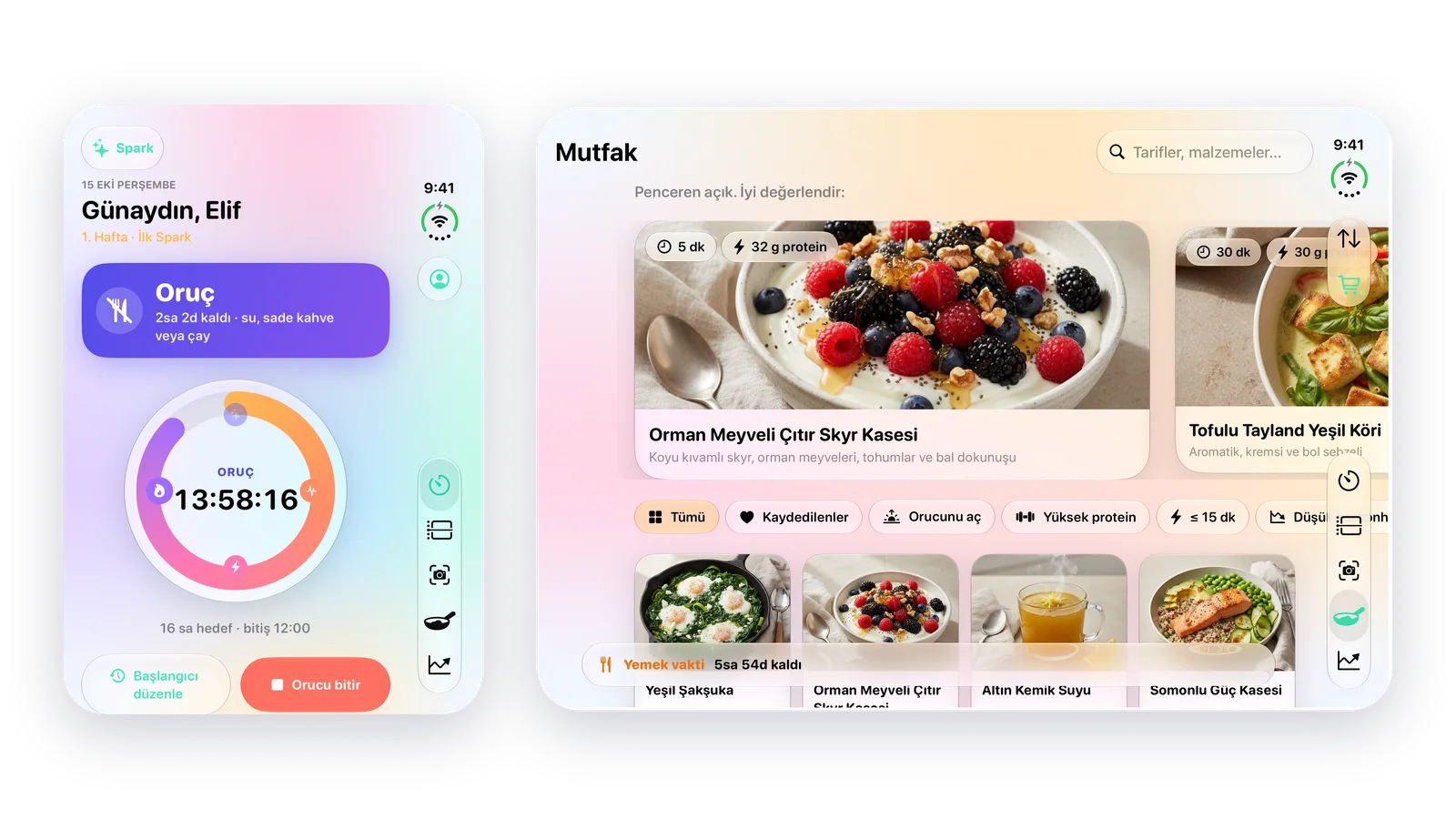 iPhone Duo'da LeanFast: dış ekranda Bugün, büyük iç ekranda Mutfak
