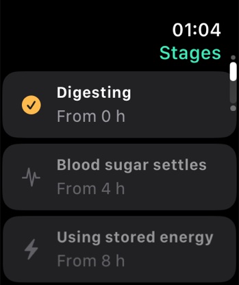 Apple Watch: list of body stages with the current one ticked
